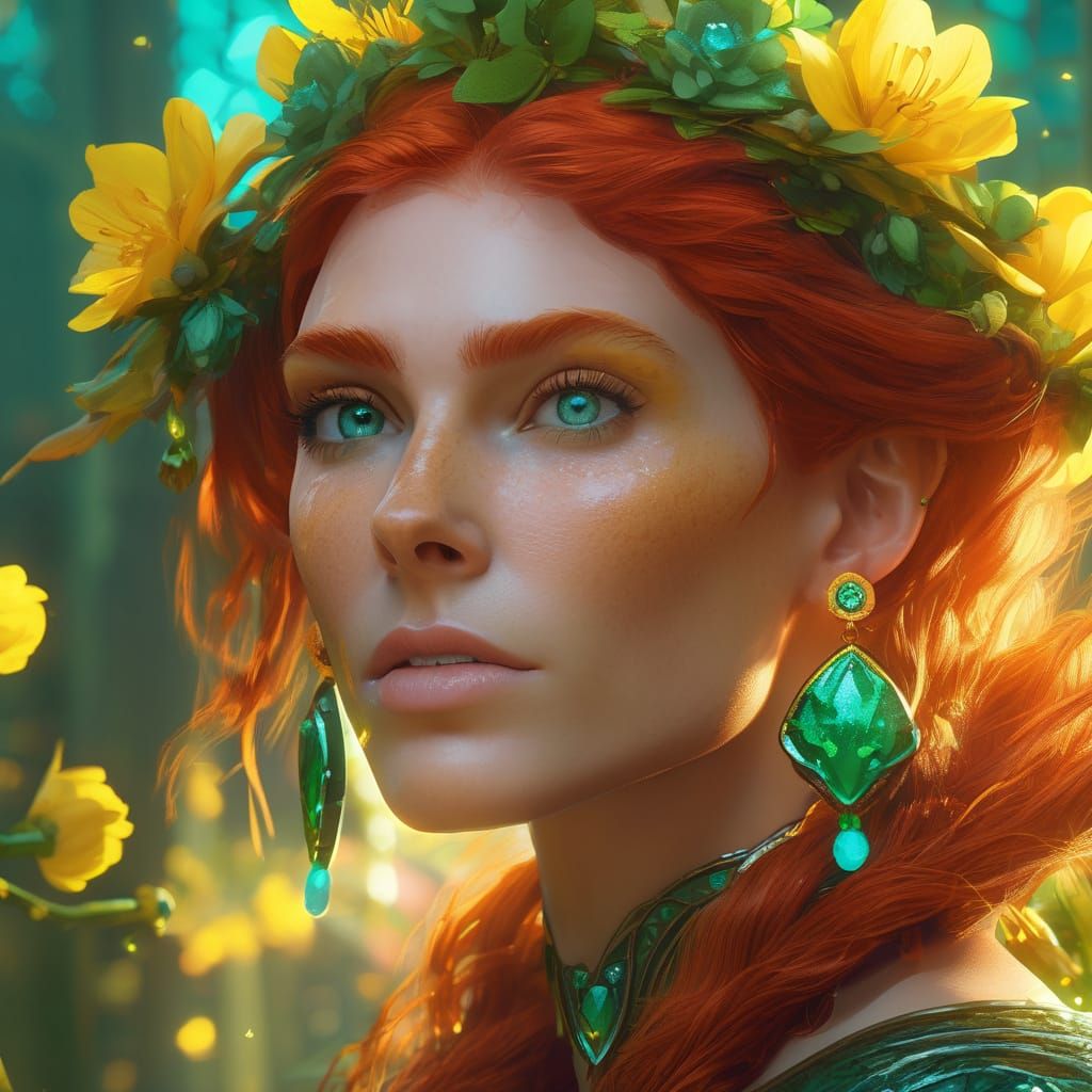 Vibrant Wood Elf Maiden in Emerald Splendor