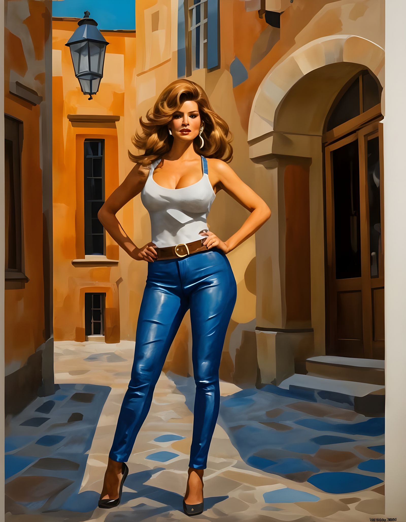 Abstract Impasto Painting of a Woman in Village