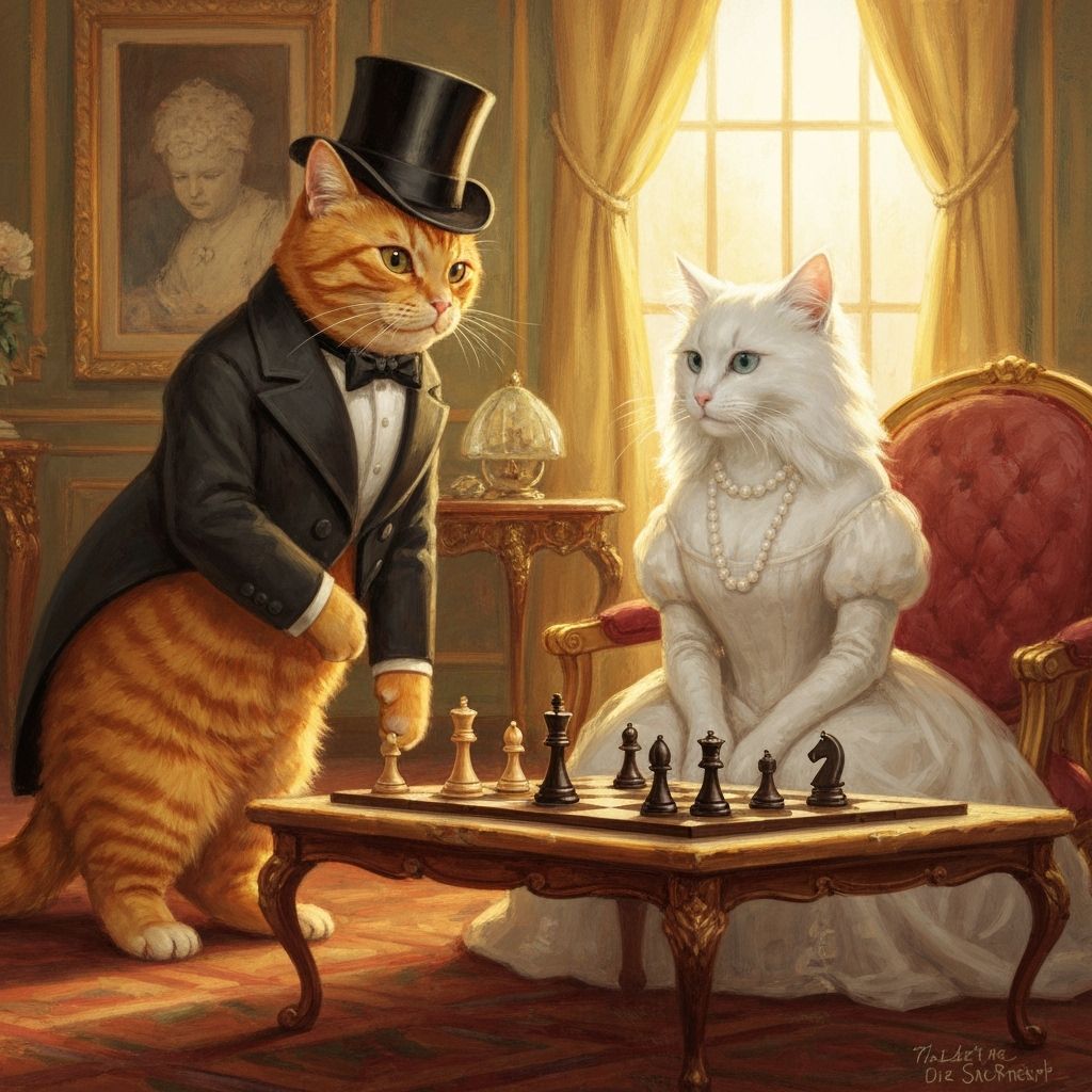Cats Play Chess in Lavish Parlor: Classical Art