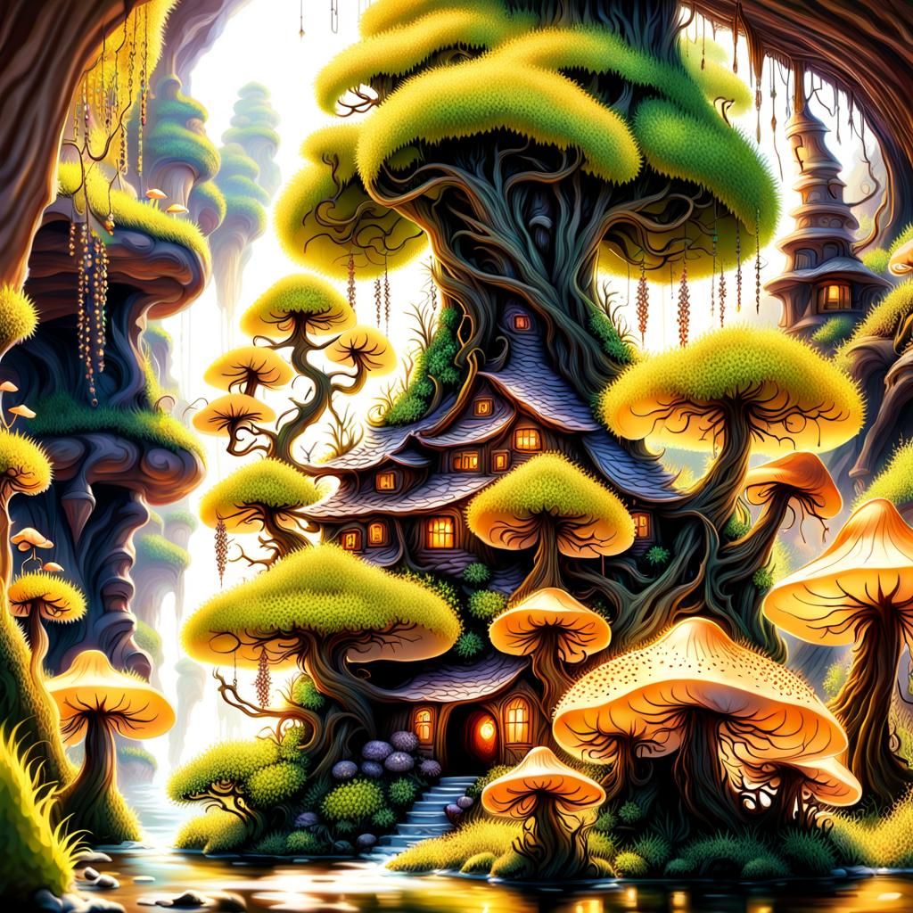 Dragon and Gnome Home in Windswept Willow Tree