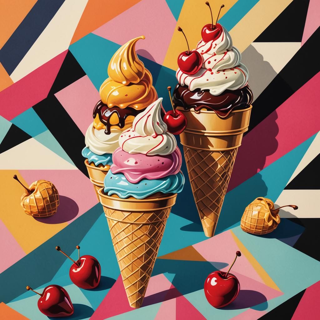 Colorful Ice Cream Cone Screen Print Art