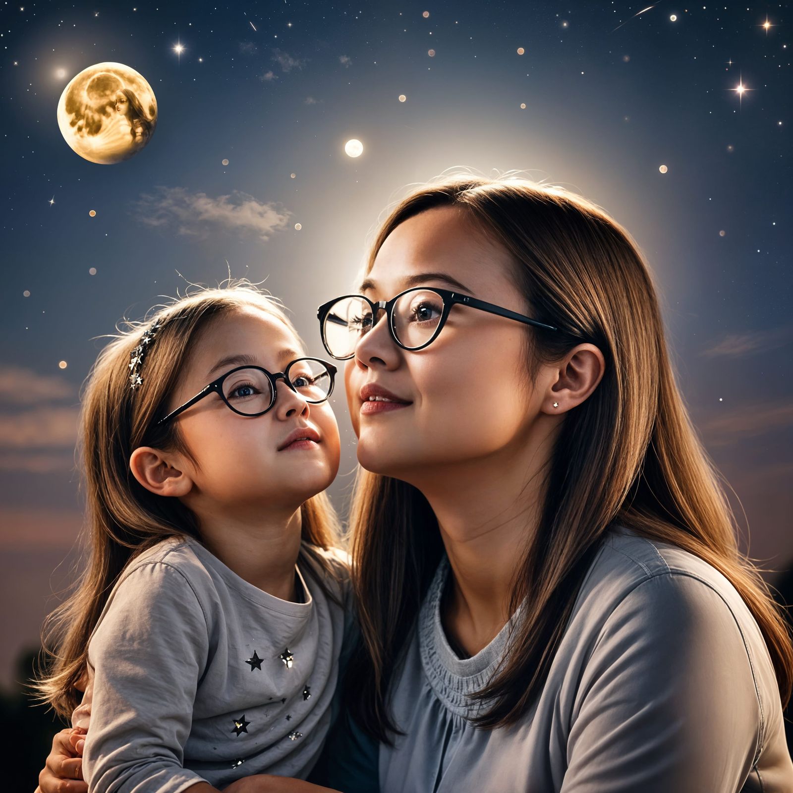 Moonlit Serenity: Mother and Daughter Photography
