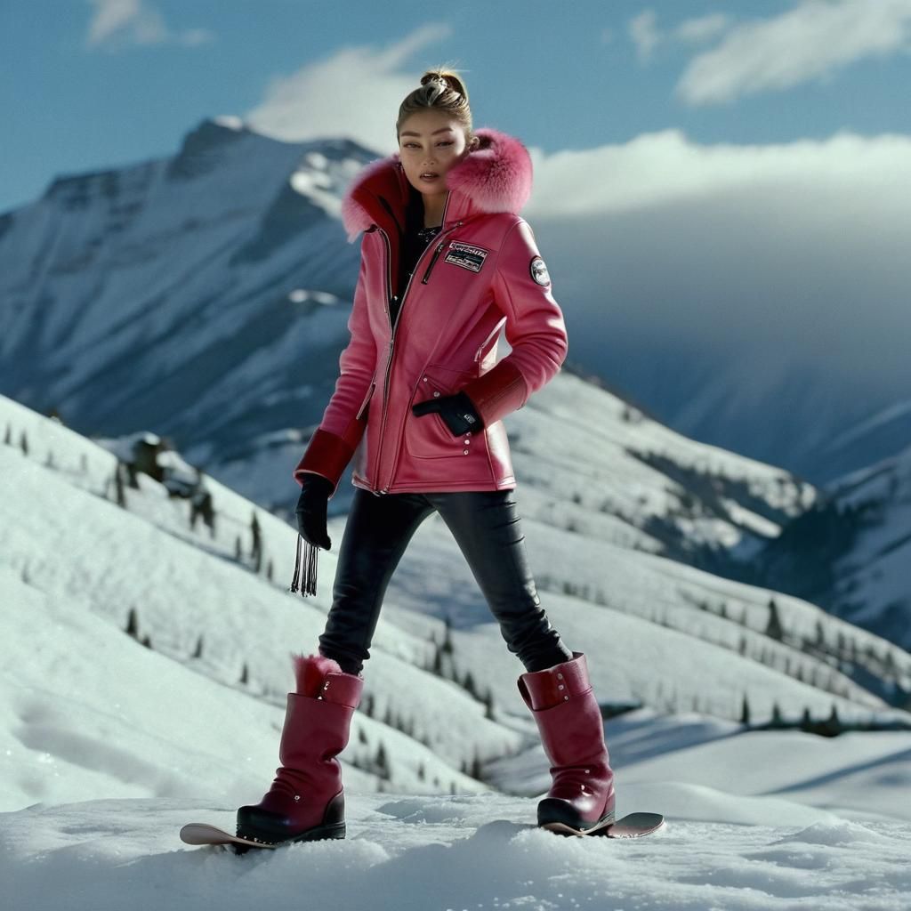 Gigi Hadid as Snowboarder in Cinematic Film Still