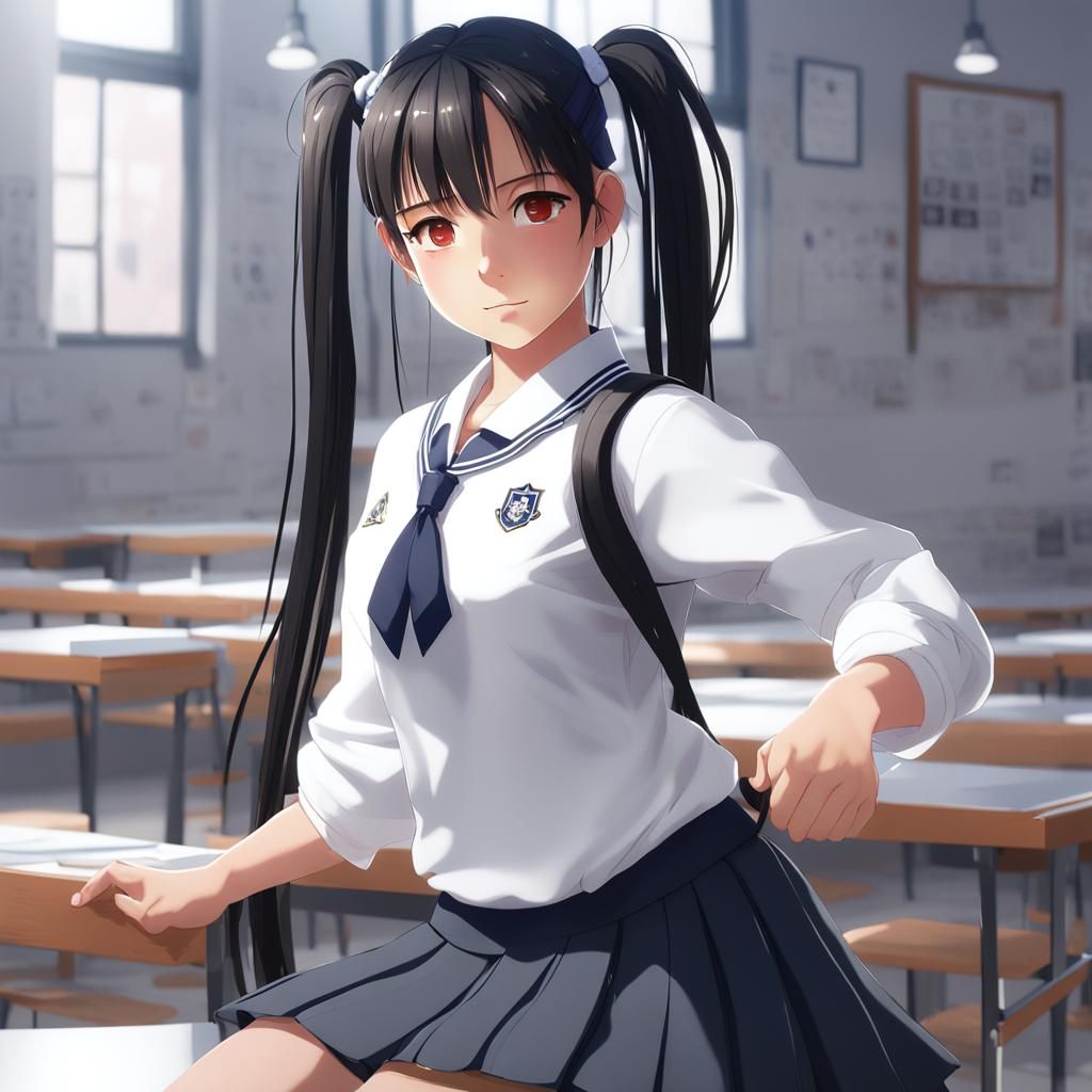 Anime Style Teenage Girl in School Uniform