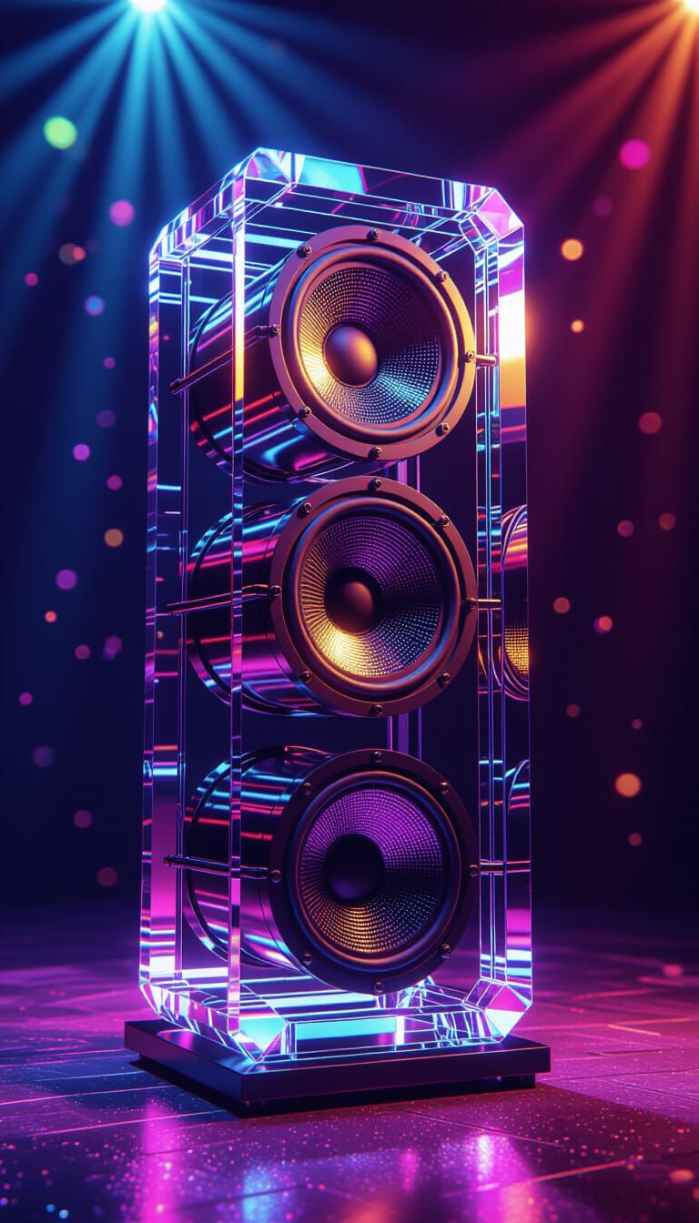 Crystal Speaker with Visible Woofers in Transparency Style