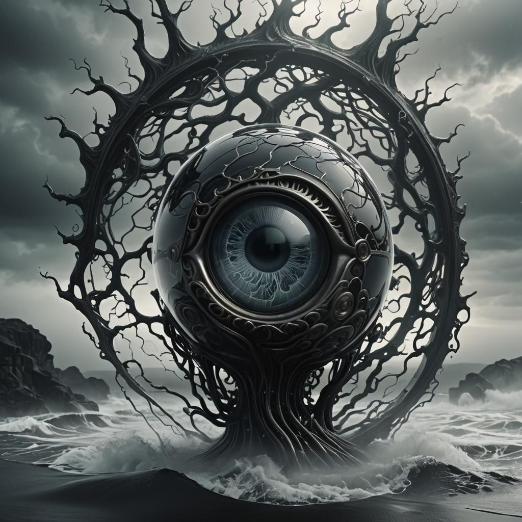 Glass A with Eye and Brain in Dark Fantasy 3D