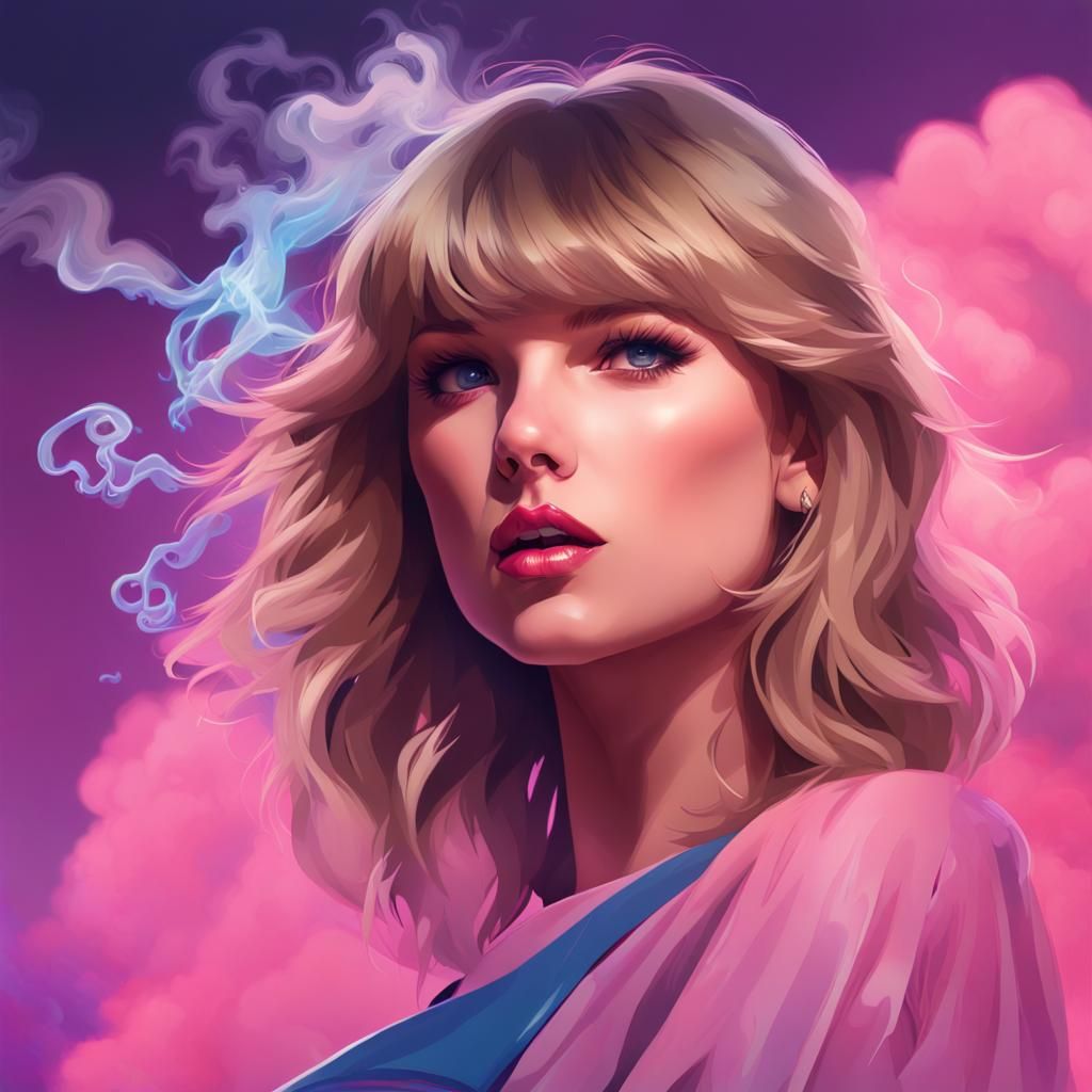 Colorful Portrait of Woman Smoking, Digital Art