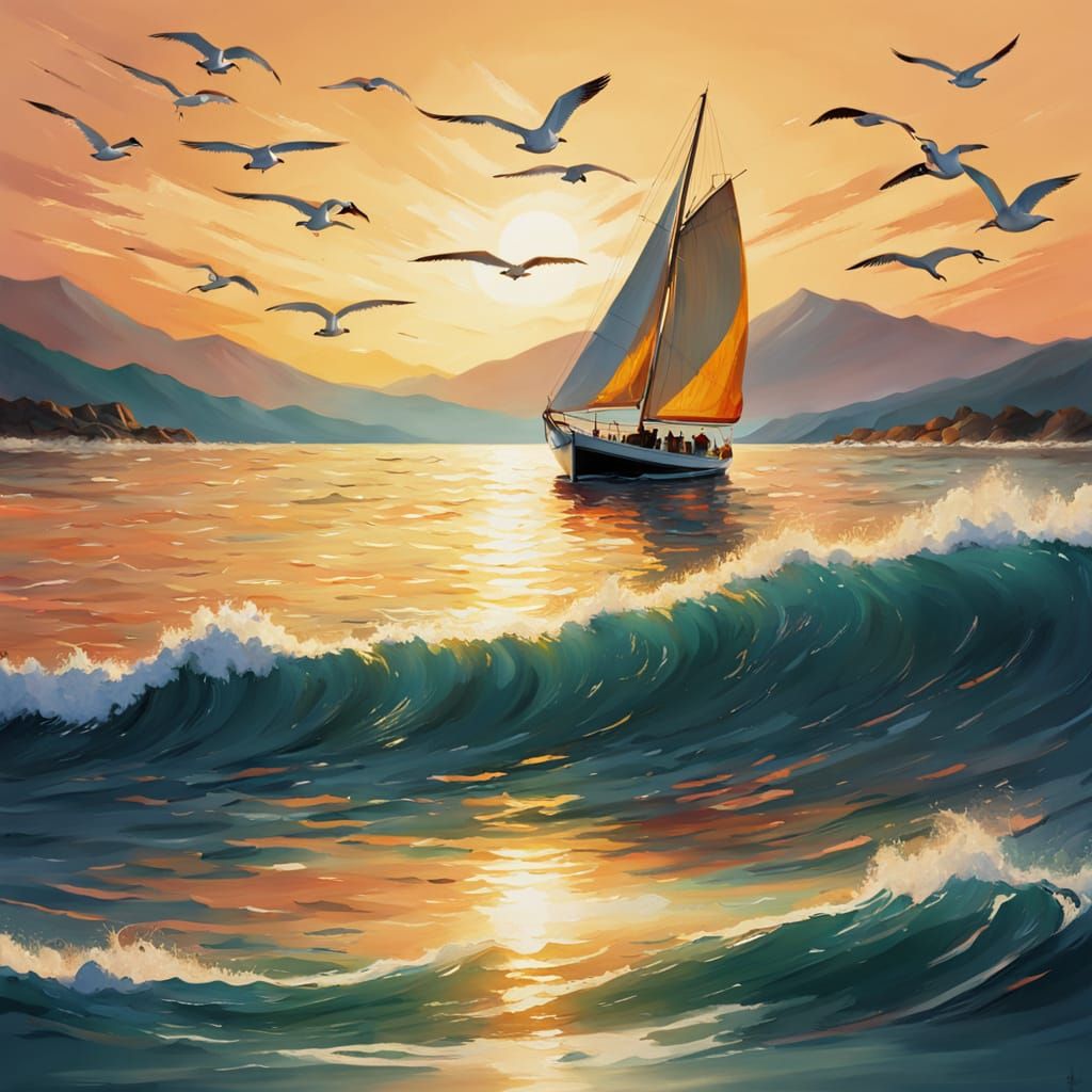 Sailboat at Golden Hour: Digital Painting
