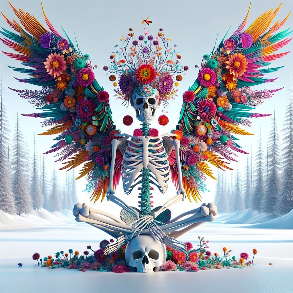 Mystical Skeleton Fairy in Snowy Winter Scene