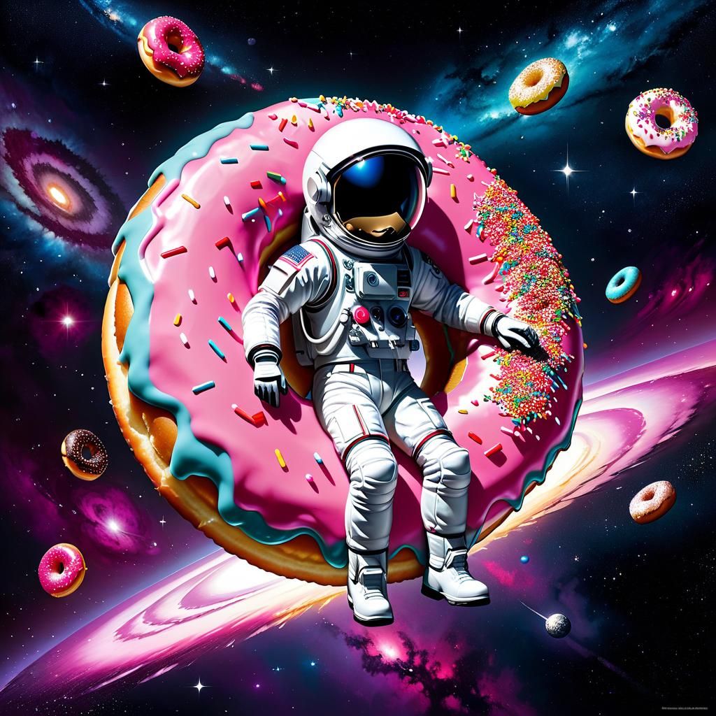 Astronaut on Donut in Space: Retrofuturistic Biopunk Art
