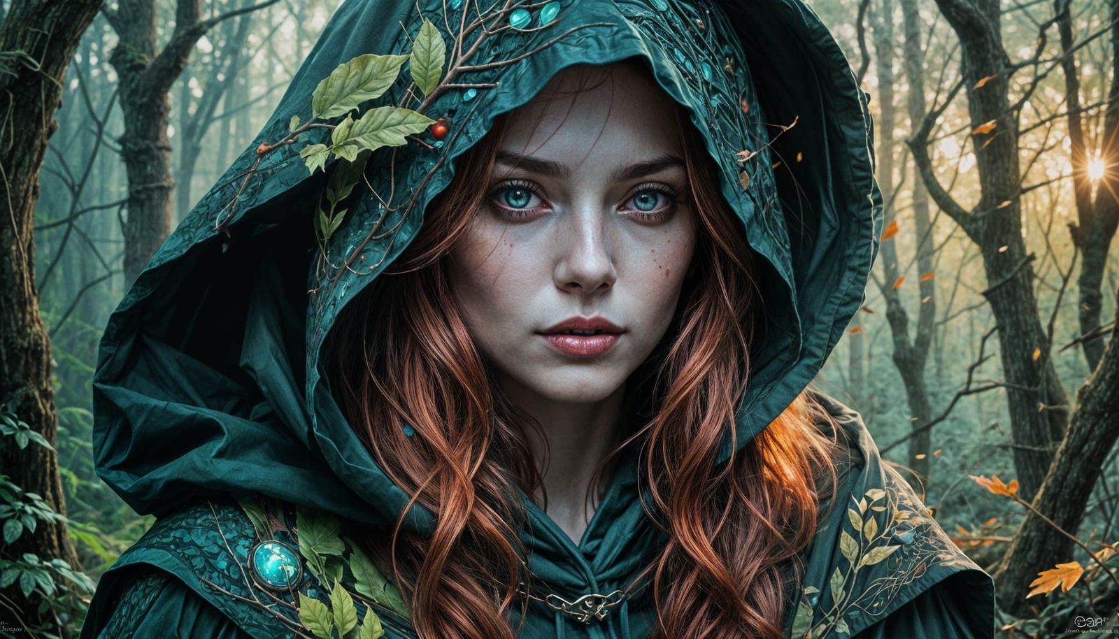 Enigmatic Goddess in Crimson Locks, Emerging from Mystical T...