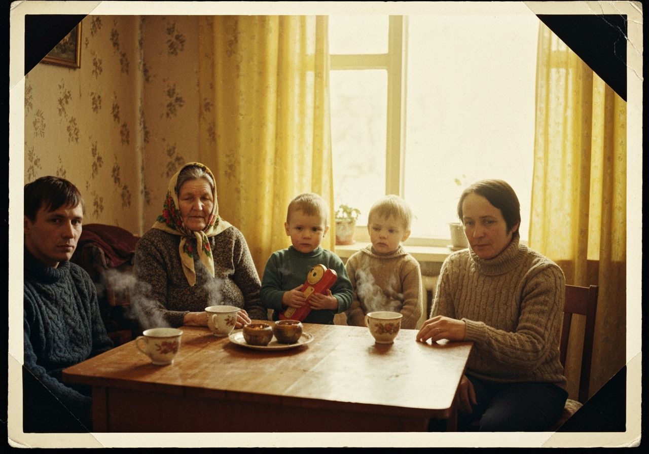 Nostalgic Soviet Family Portrait in Lomography Style