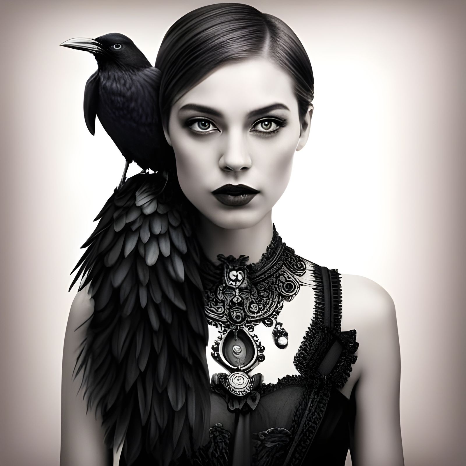 Fantasy Portrait: Girl with Raven, Alice in Wonderland Style