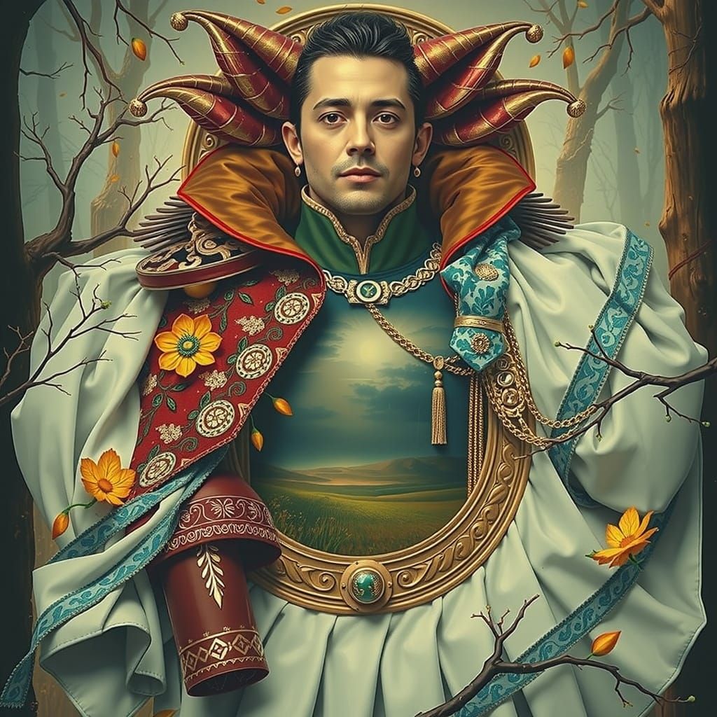 Mysterious Foggy Forest with Mythical Figures