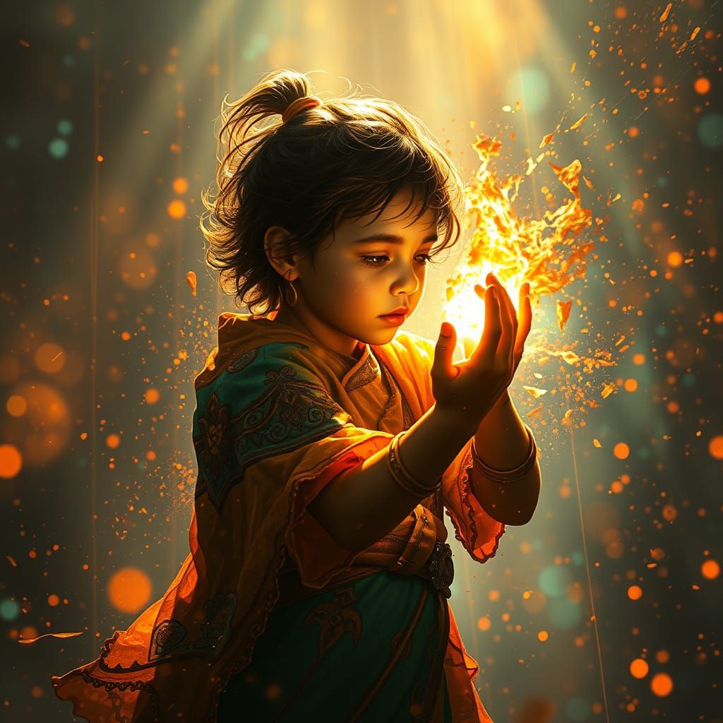 Child Releases Light: Hyperdetailed Concept Art