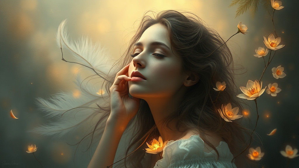 Ethereal Woman in Mystical Forest: Dreamlike Oil Painting