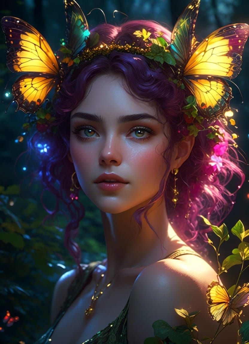Anime Fae Woman Portrait with Twinkling Lights