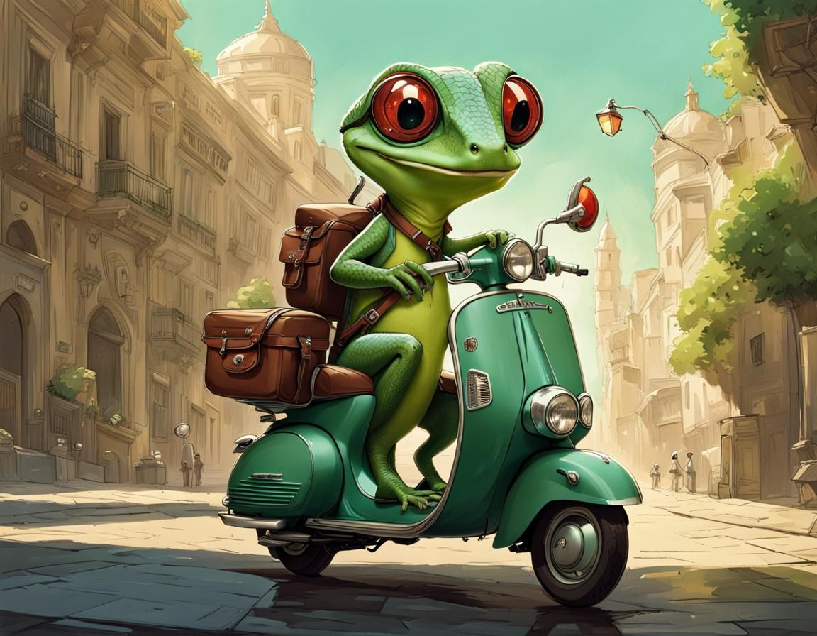 Uninsured Gecko on a Vespa