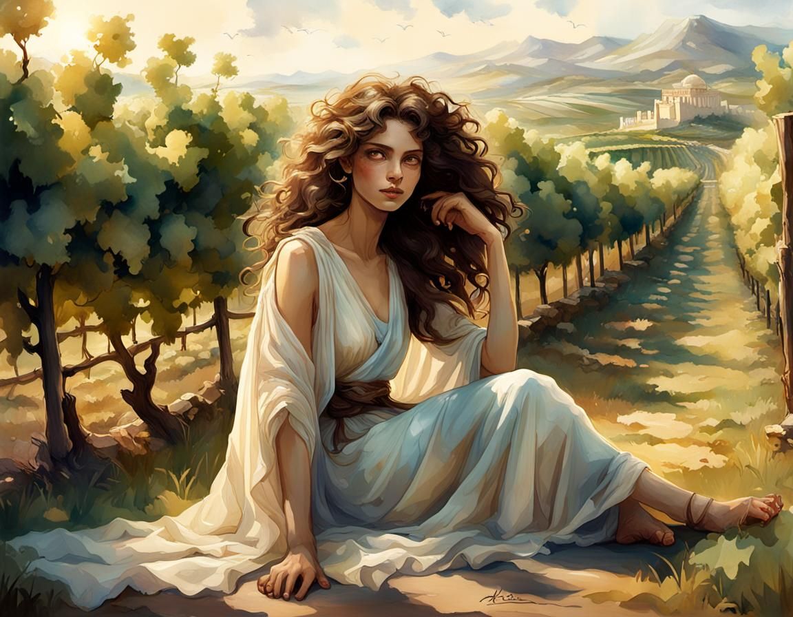 Greek Woman in Vineyard, DreamWorks Animation Style