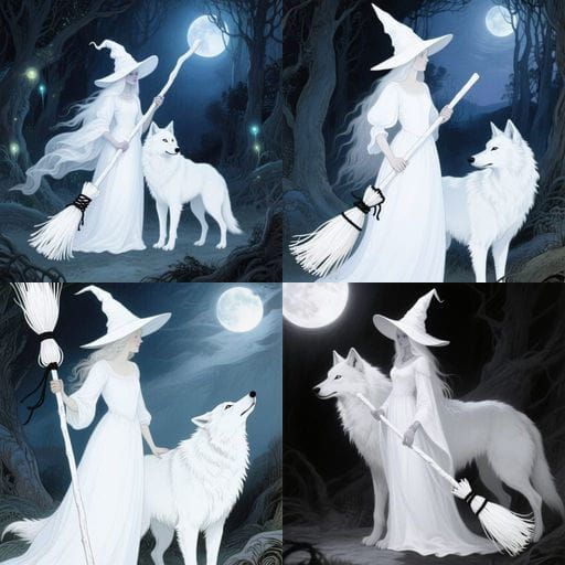 White Witch and Wolf with Broomstick