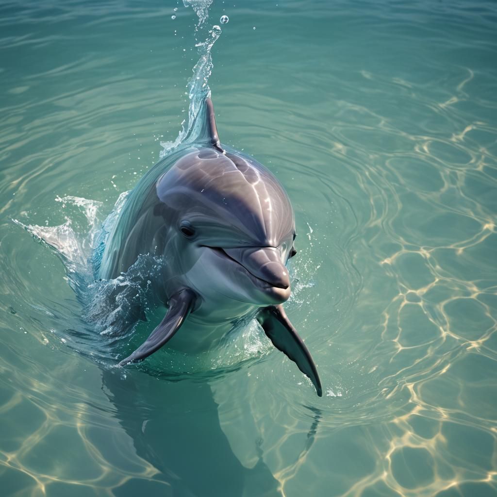 Surreal Dolphin Swimming in Bioluminescent Ocean