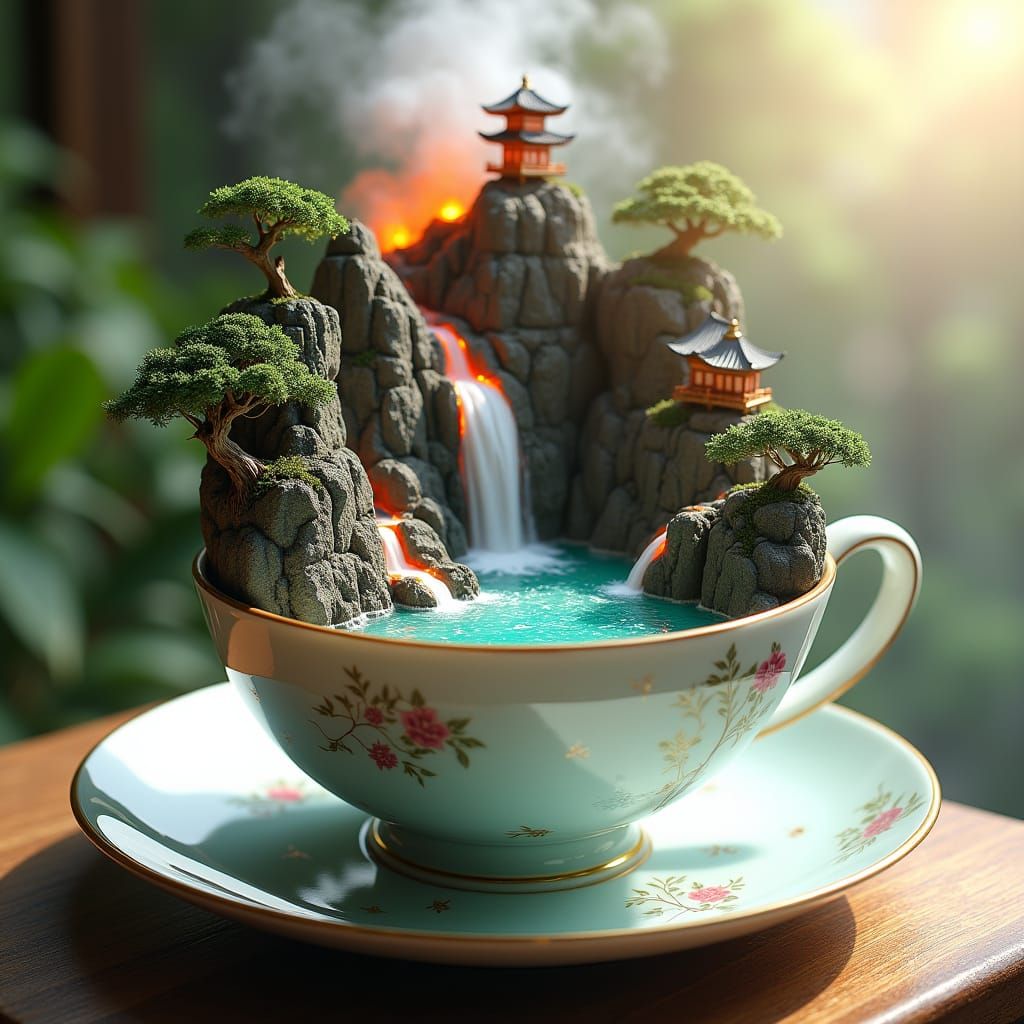 Intricately Designed Porcelain Teacup with Miniature Landsca...