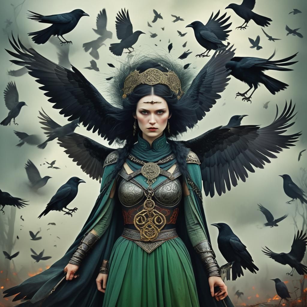 Morrigan, Celtic Goddess of War with Crow Wings