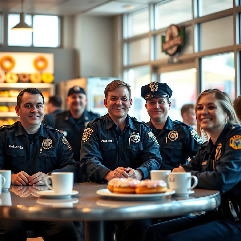 Police Officers in a Donut Shop: Hyperrealistic Moment of Ca...