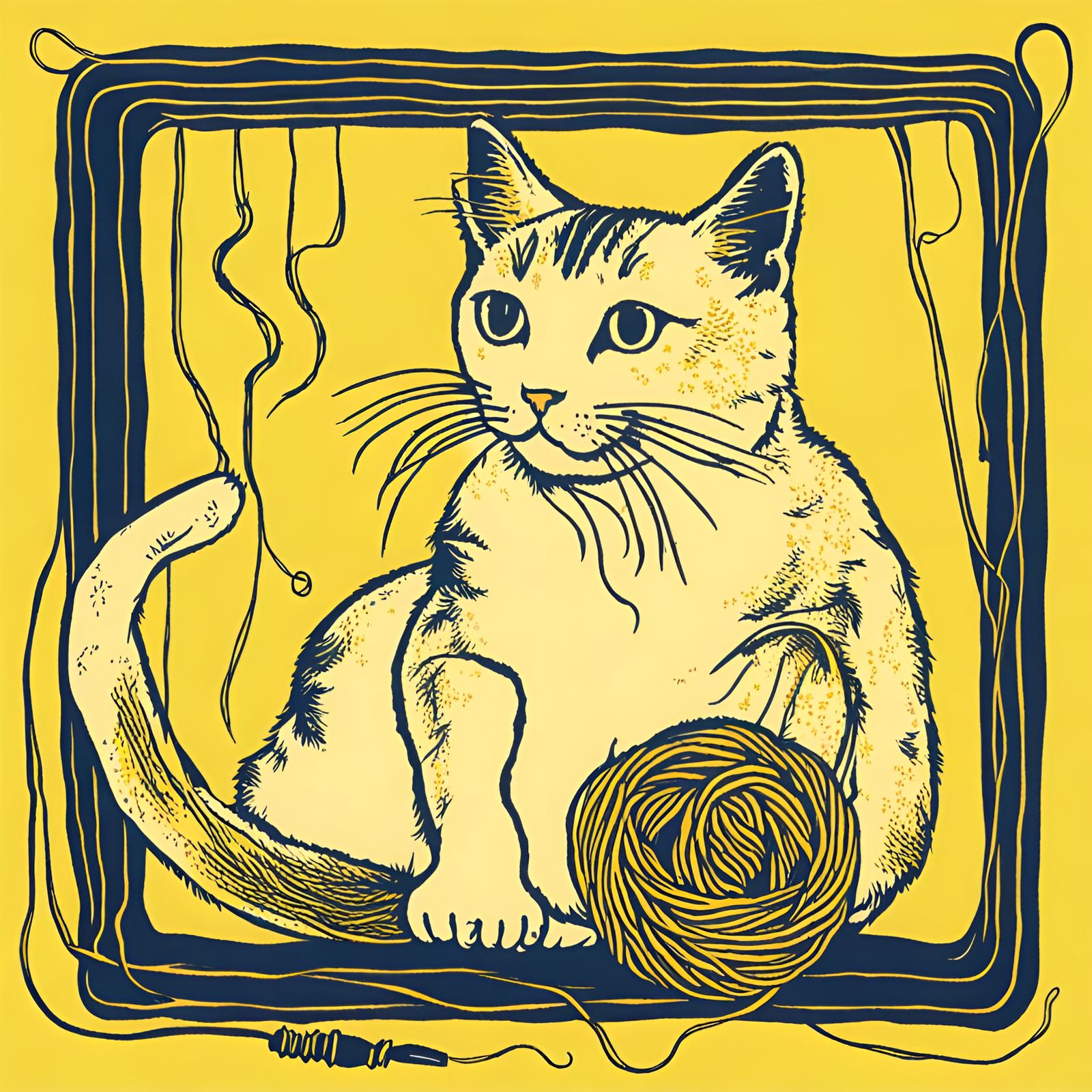 Cat Playing with Yarn: A Screen Print