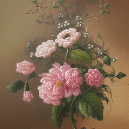 Victorian Flowers: A Classic Pastel Oil Painting