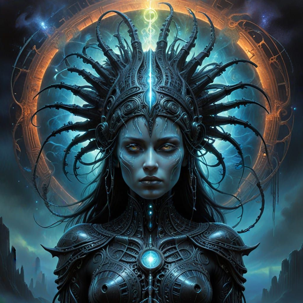 Ethereal Sorceress in a Swirling Vortex of Iridescent Energy