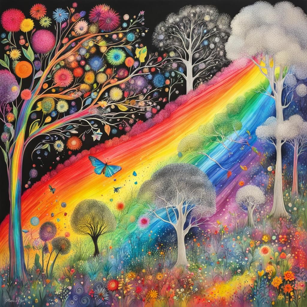 Enchanted forest, trees, flowers,  Kids Crayon drawings ,surreal child's drawing , rayograph ,collection of random b&W o...