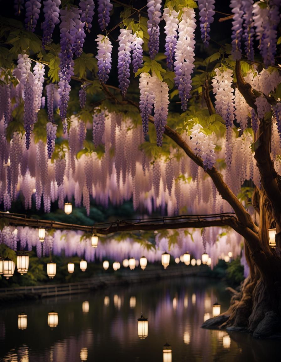 Yanagawa River at Night with Wisteria