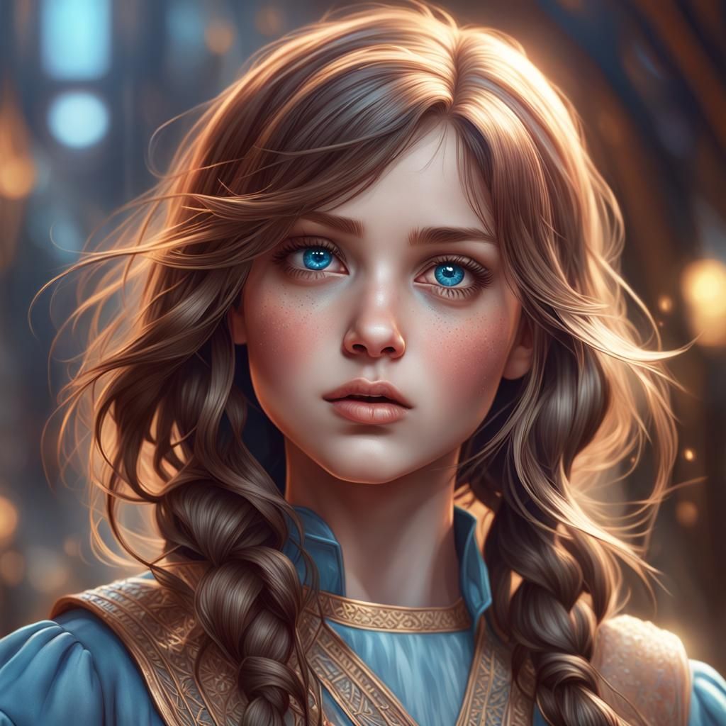Cute Little Girl Portrait in Hyperdetailed Style