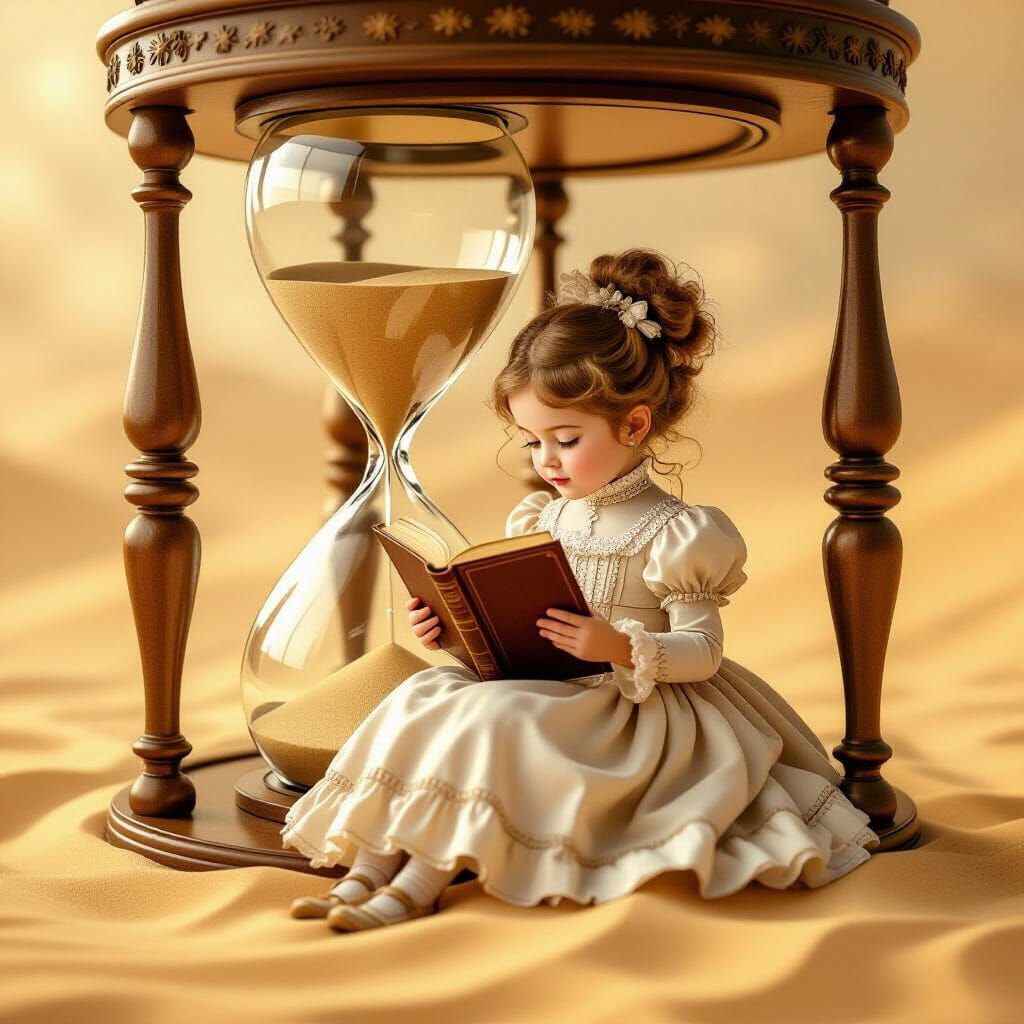 Girl Reading in Hourglass: Victorian Style Sand Swirls