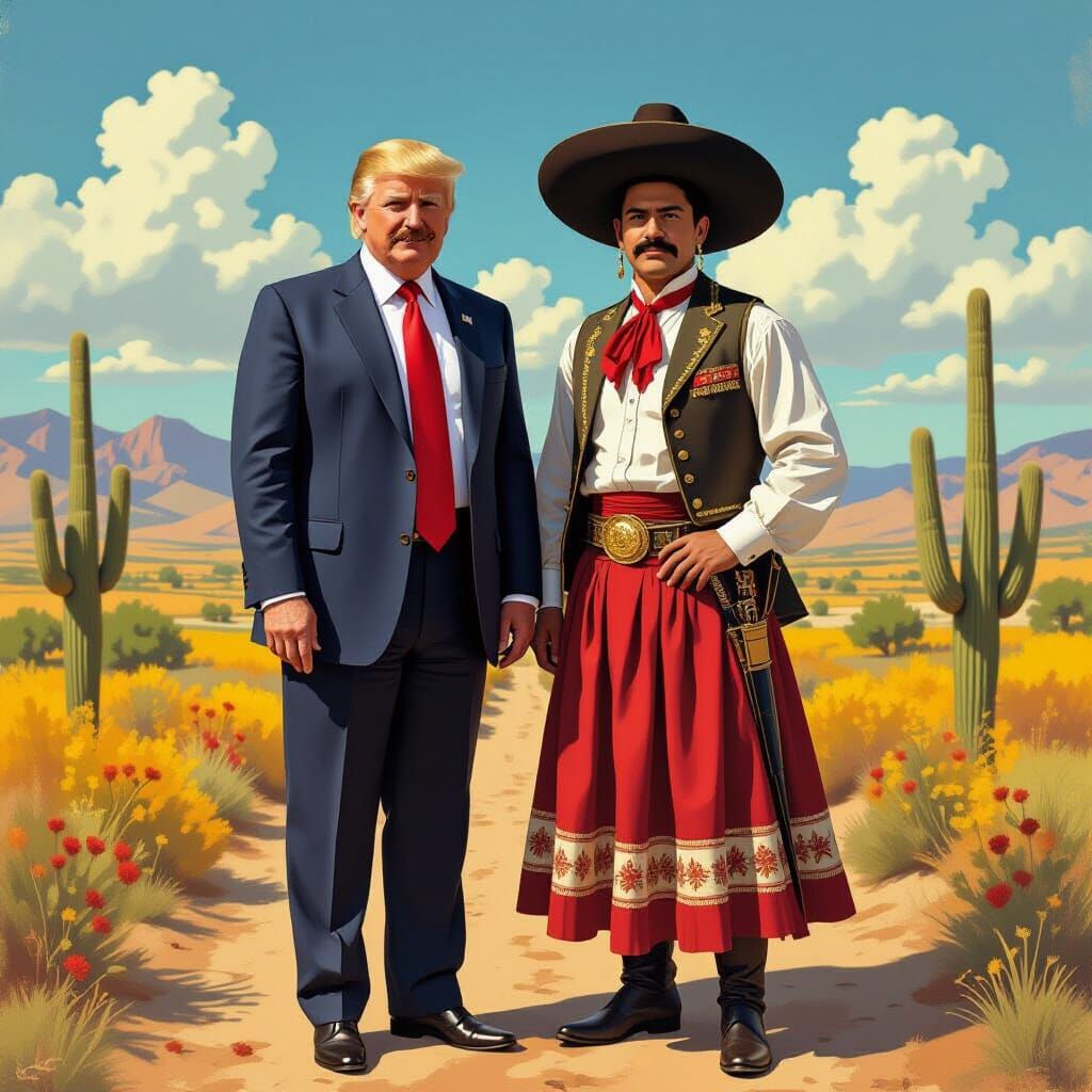 Trump and Pancho Villa in Mexican Landscape