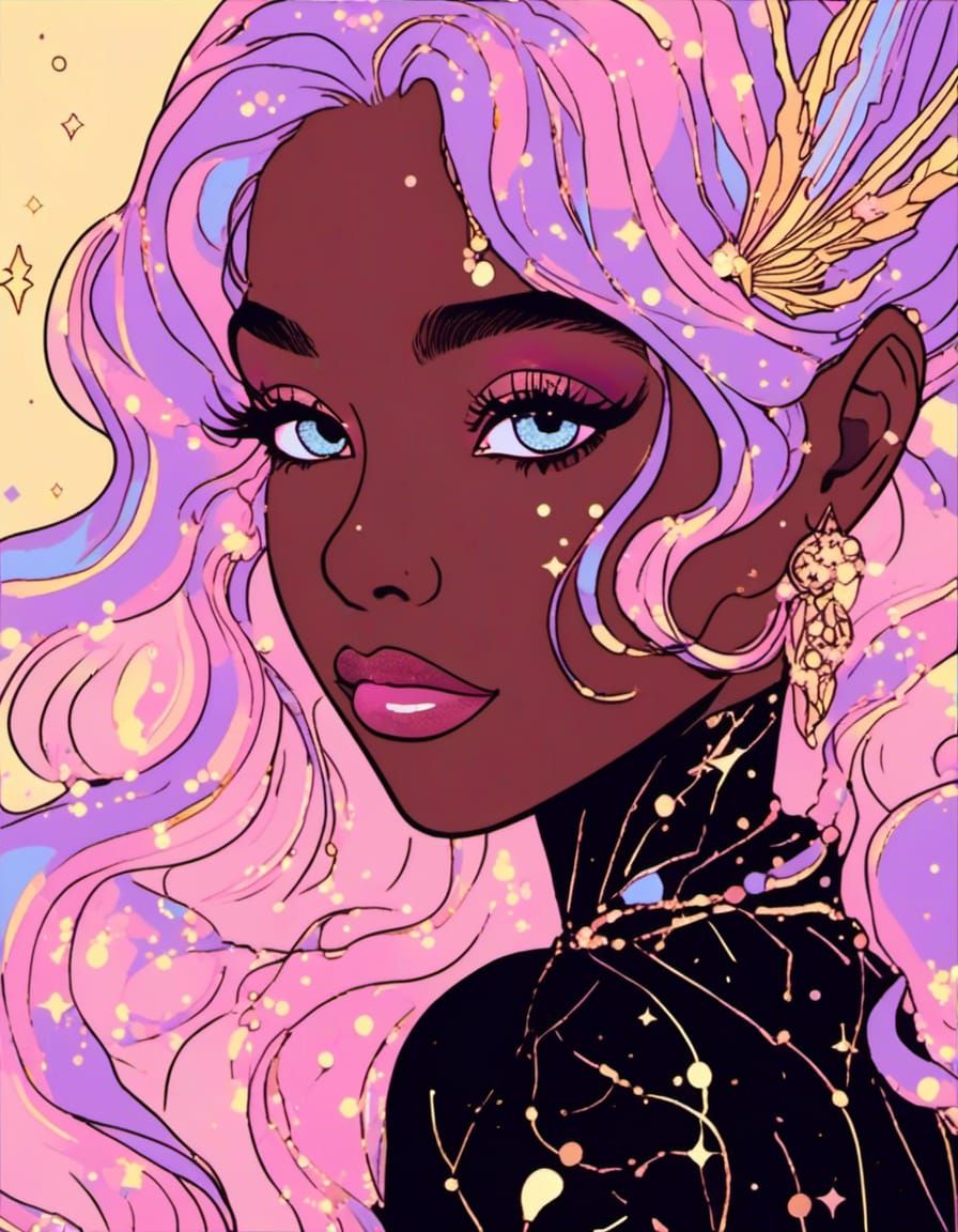 Marbled Pastel Portrait in Pop Art Comicbook Style