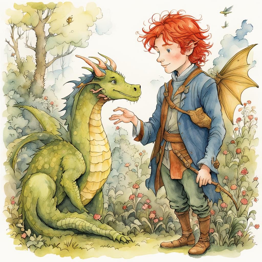 Red-Haired Prince and Meek Dragon Illustration
