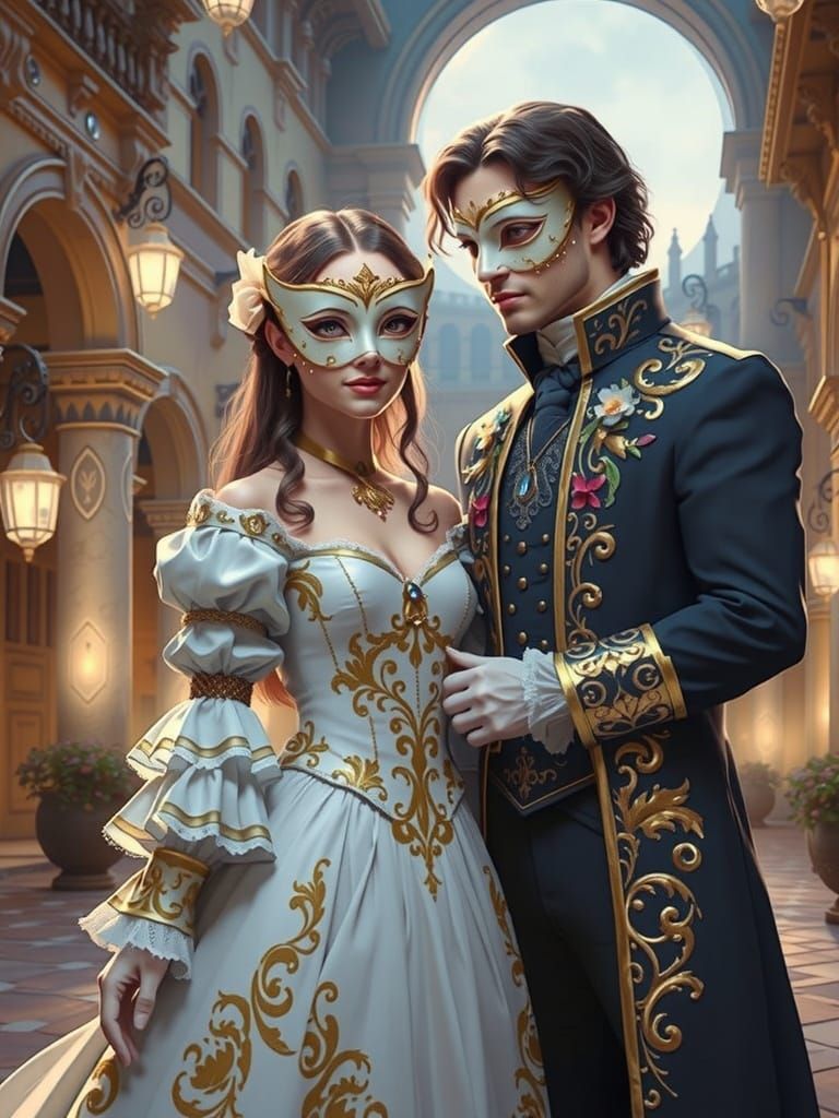 Romeo and Juliet in Moonlit Masquerade, 14th Century Renaiss...