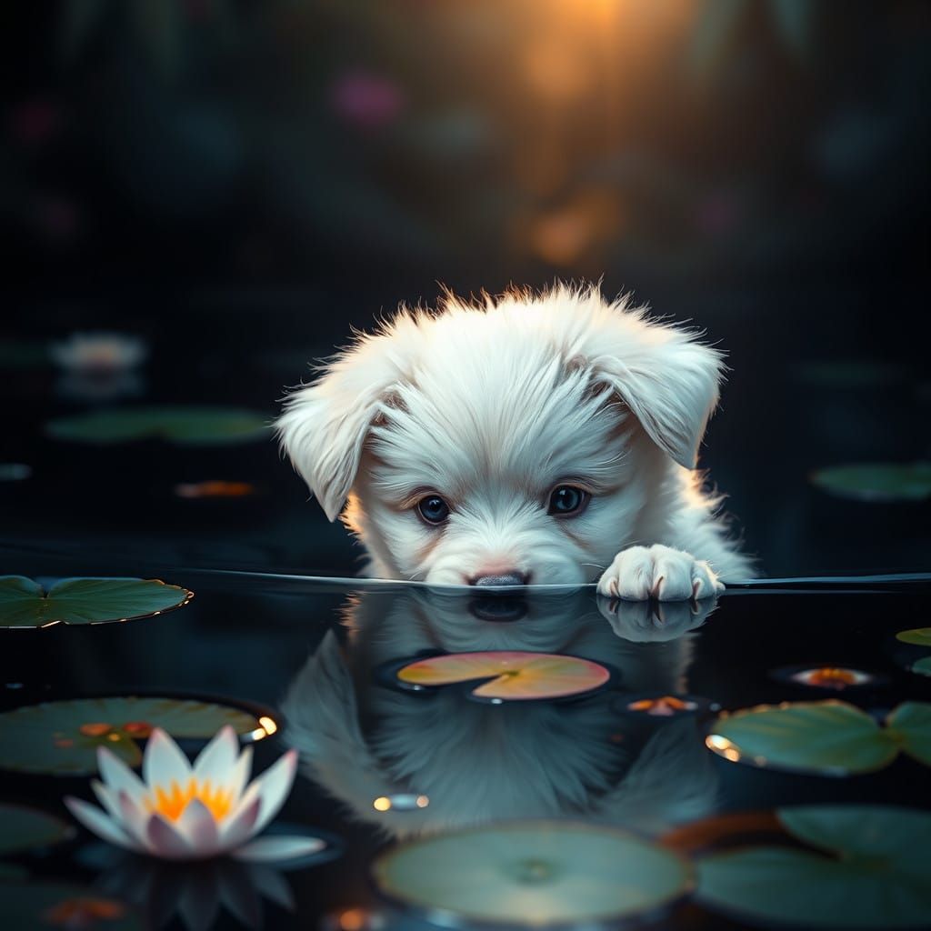 Mysterious Pond Encounter with a Curious Puppy