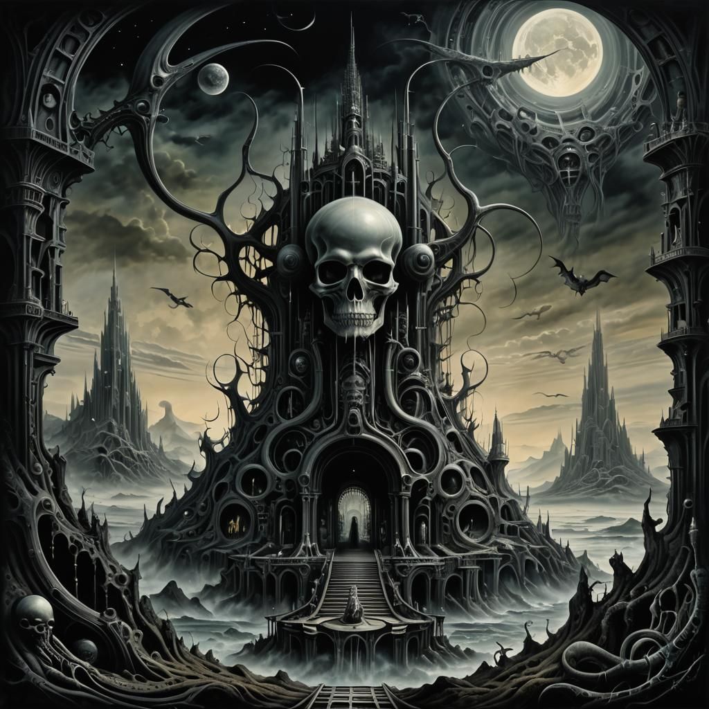 Surreal Gothic Landscape in Mixed Styles