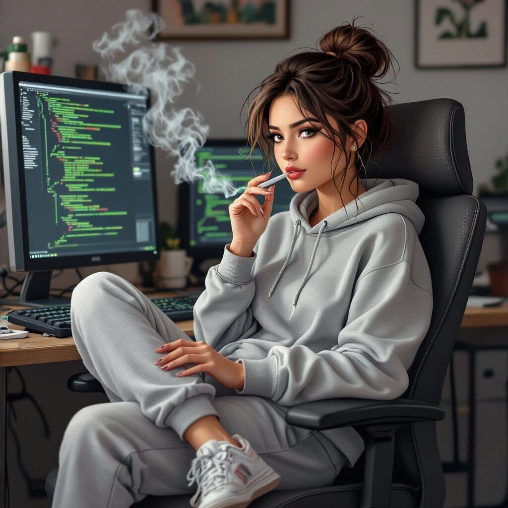 Geeky Woman Creates Dream Vision on Computer Screen