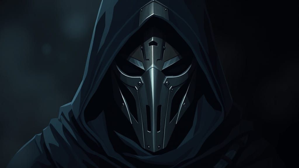 Surreal Warrior Emerges from Dark Shadows in Anime Style