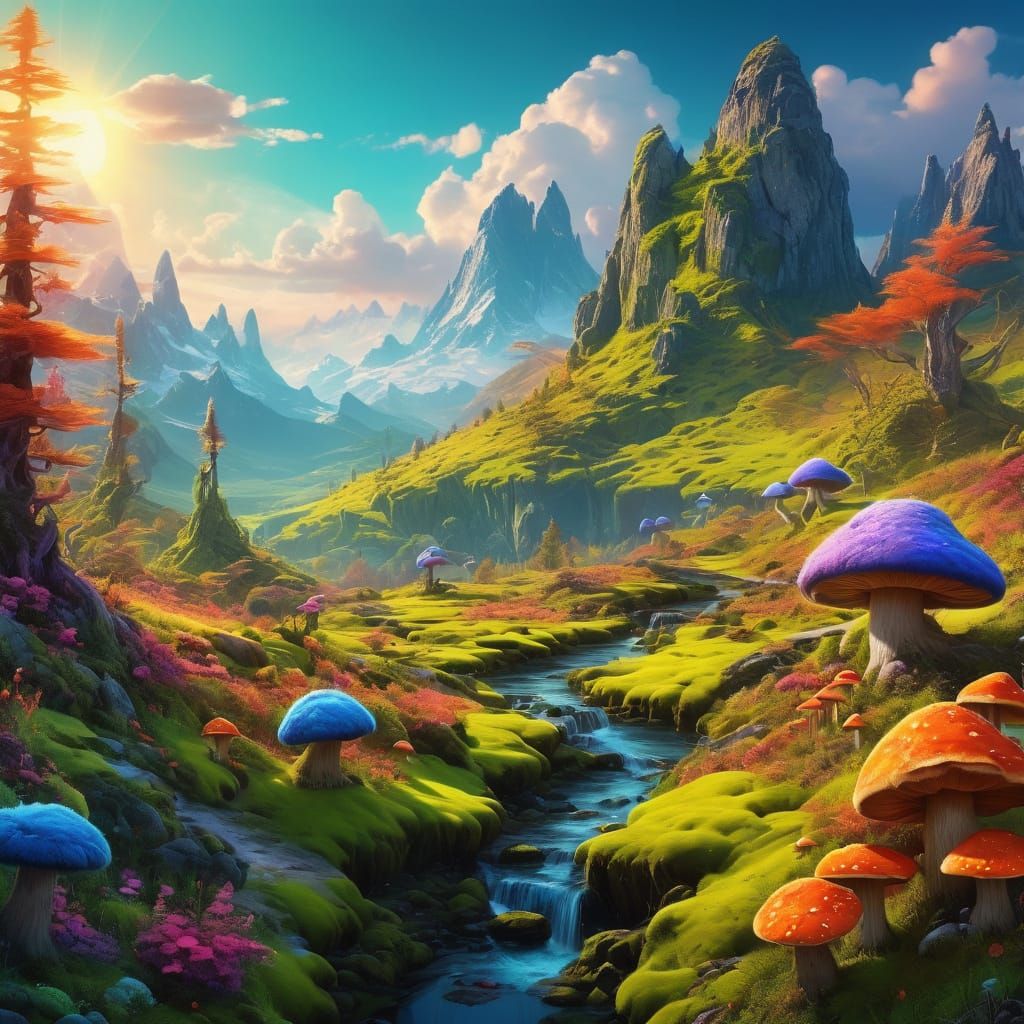 Magical Trolls: A Vibrant Fantasy Landscape Painting