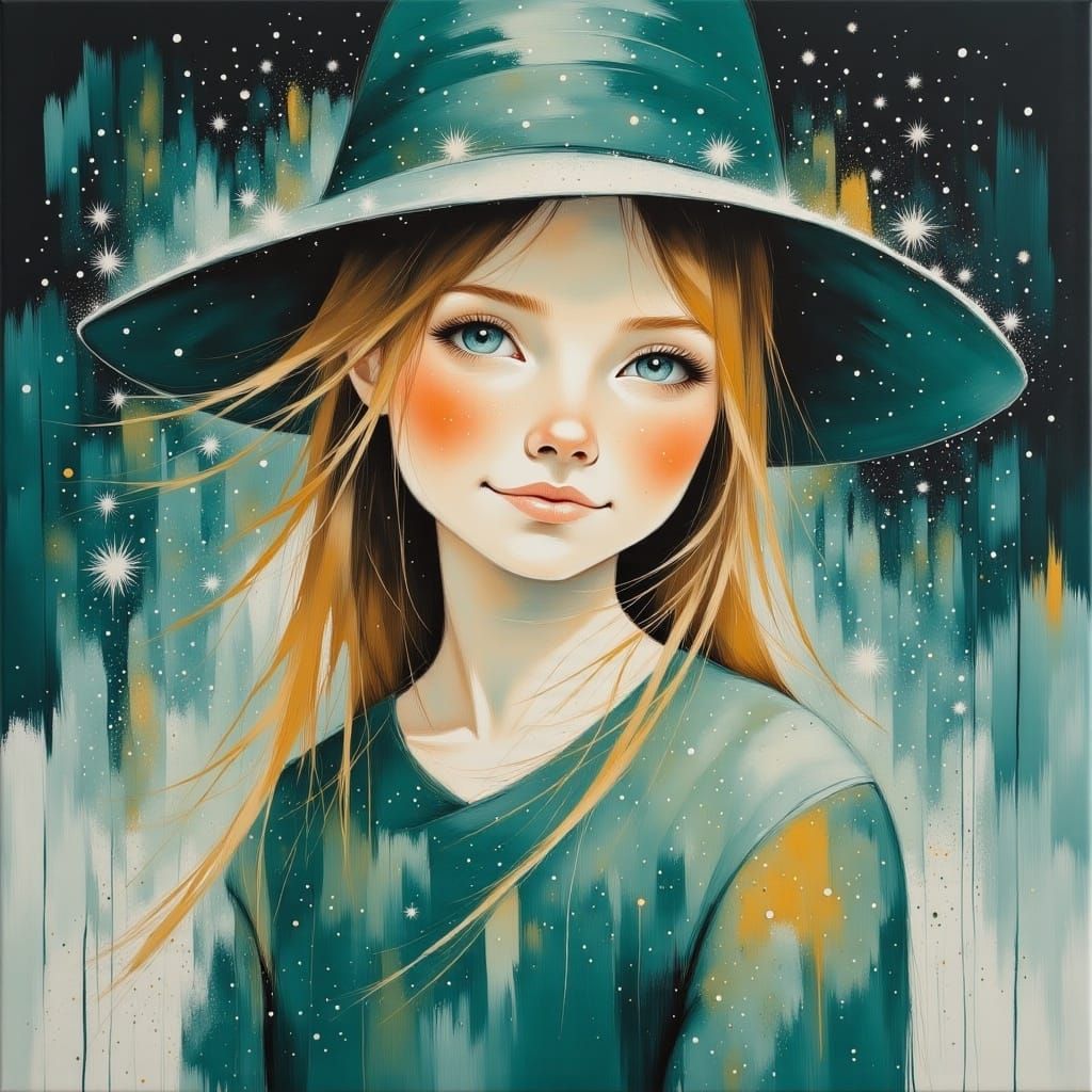 Woman in Green Dress with Witch Hat, Photorealism