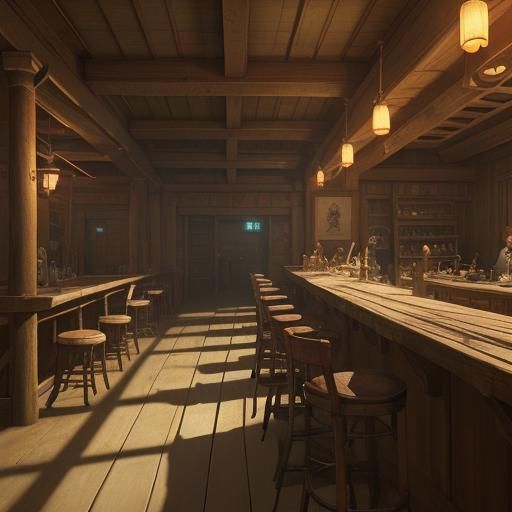 Empty Tavern in Ghibli Anime Style