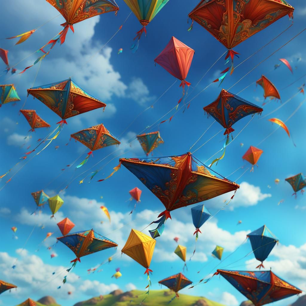 Kites Soar in a Fantastical Blue Sky