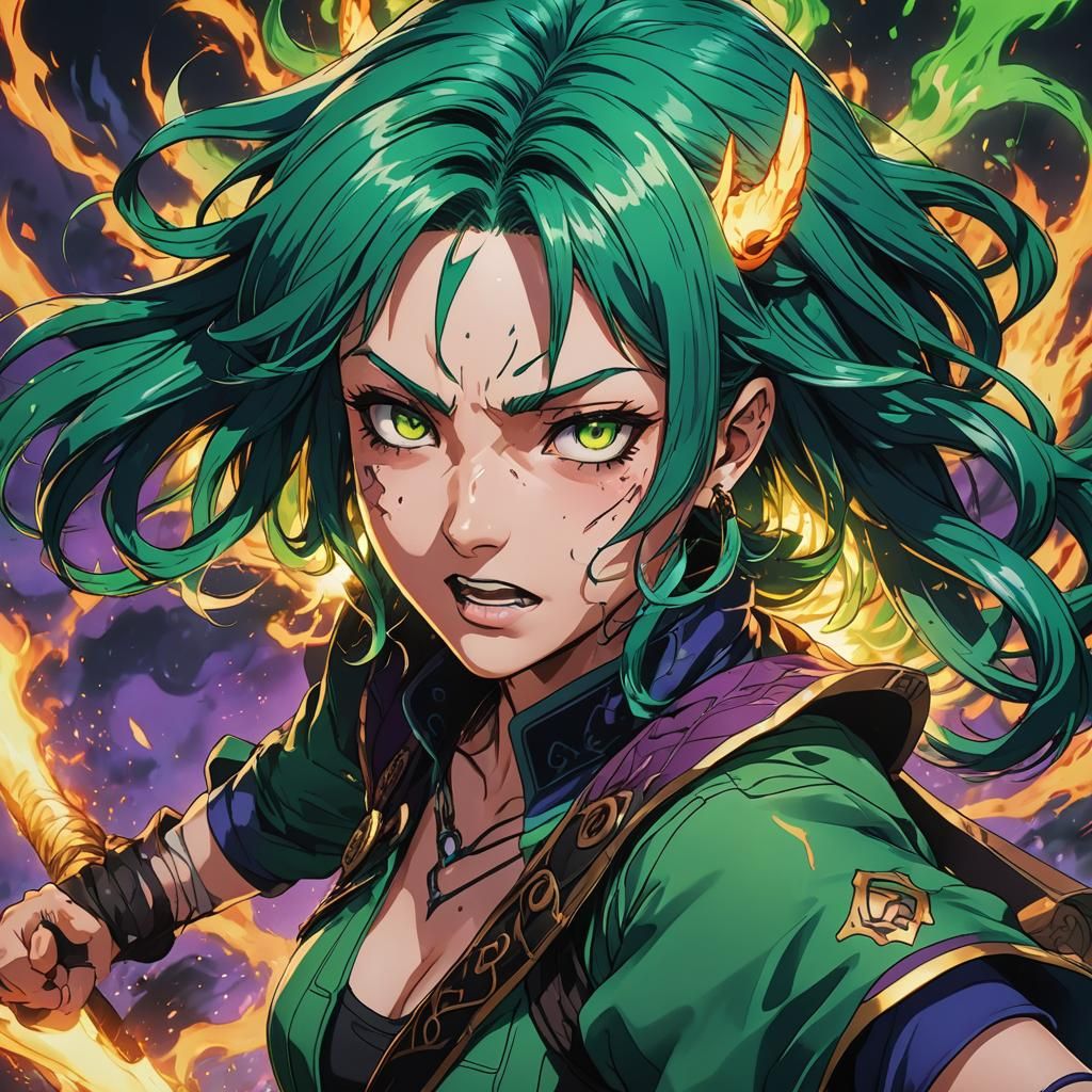Anime Girl Demon Slayer with Emerald Hair