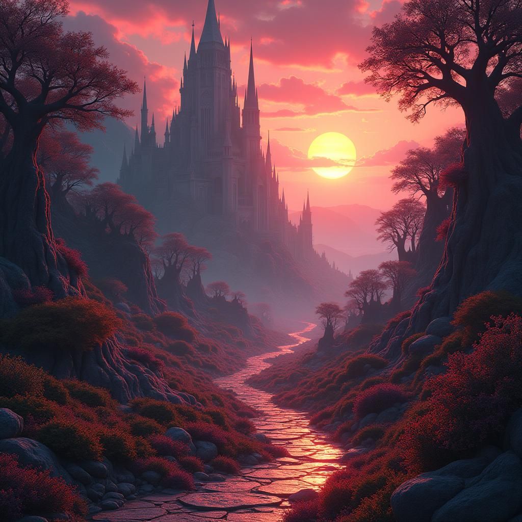 Epic Fantasy City in Glowing Forest