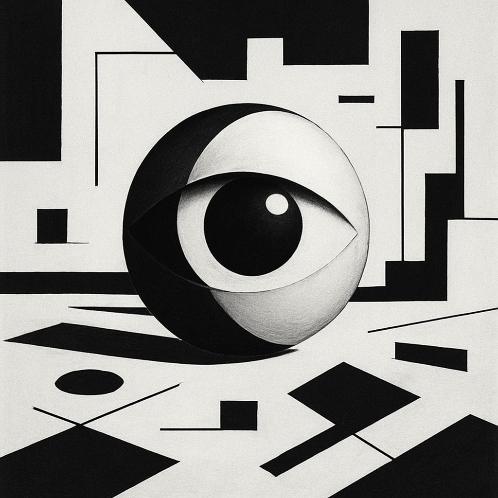 Abstract Obsidian Eye in Geometric Landscape